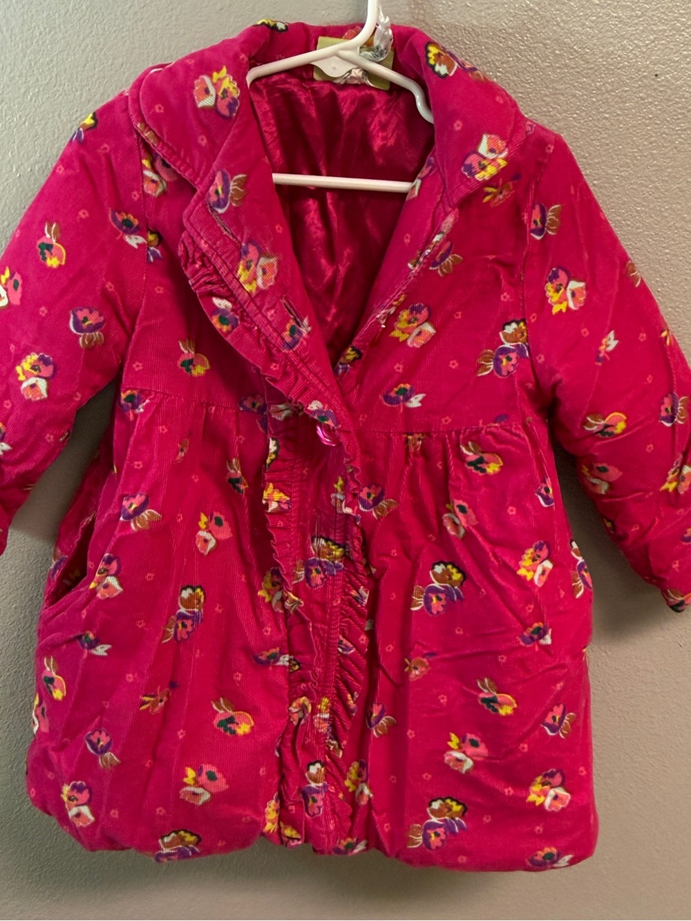 Penelope Mack Hot Pink Floral Corduroy Puffer Coat